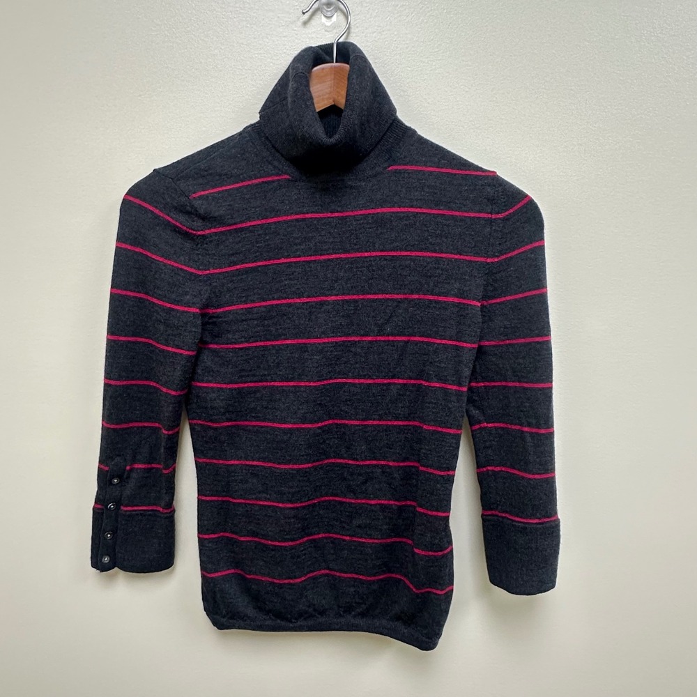 Express Design Studio Merino Wool Turtleneck Sweater Gray Pink Striped Small